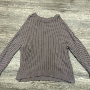 Aerie Ribbed Crew Neck Sweater in Brown